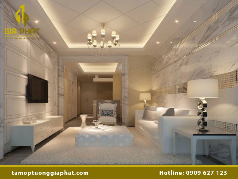 Hình ảnh tấm PVC vân đá cẩm thạch sang trọng trong nội thất